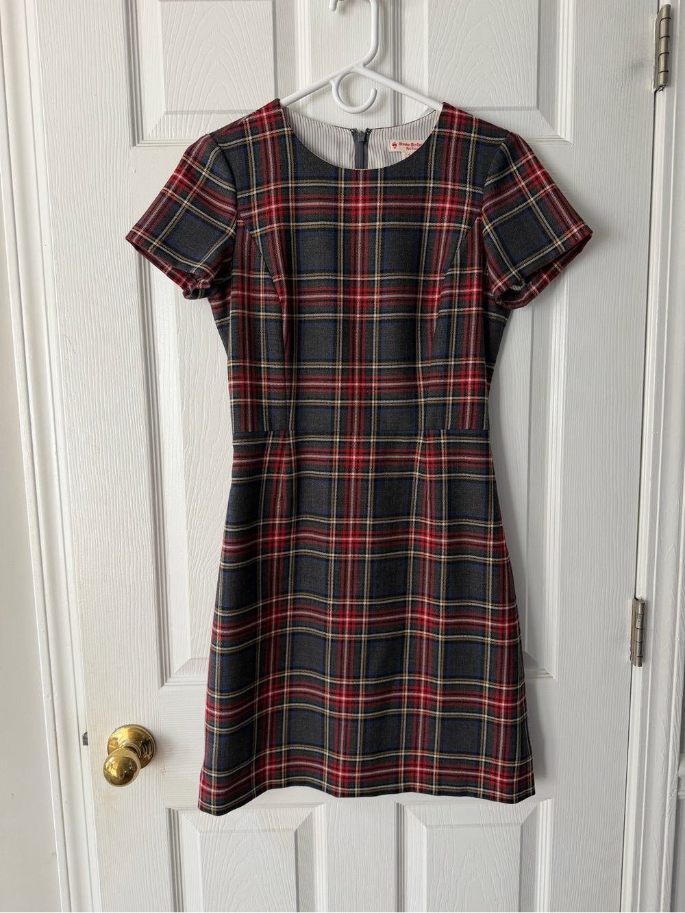 Brooks Brothers Navy and Red Plaid Short Sleeve Dress